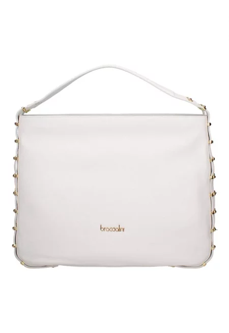 Кожена чанта с декоративни верижки - Бял