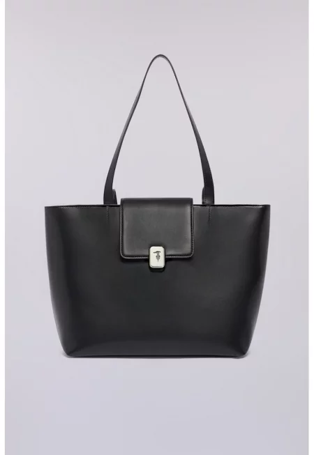 Кожена шопинг чанта - Черен