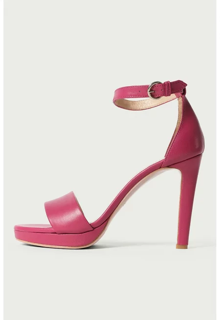 Кожени сандали с тока - Фуксия