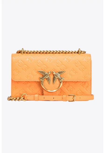 Малка кожена чанта crossbody с лого Love - Оранжев - 12x21x6