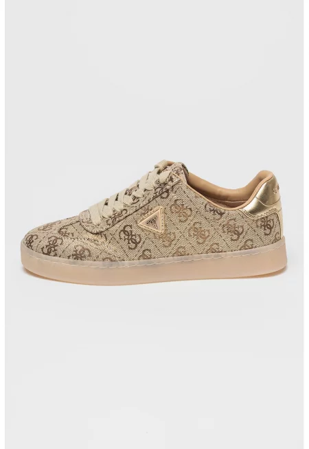 Маратонки с еко кожа и лого - Златист/Кафяв