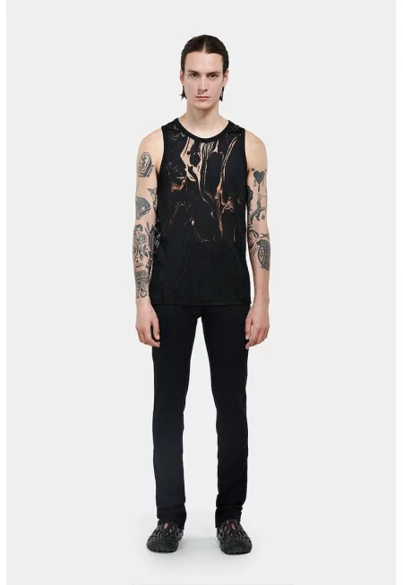 Майка с права кройка с мраморен принт - Черен