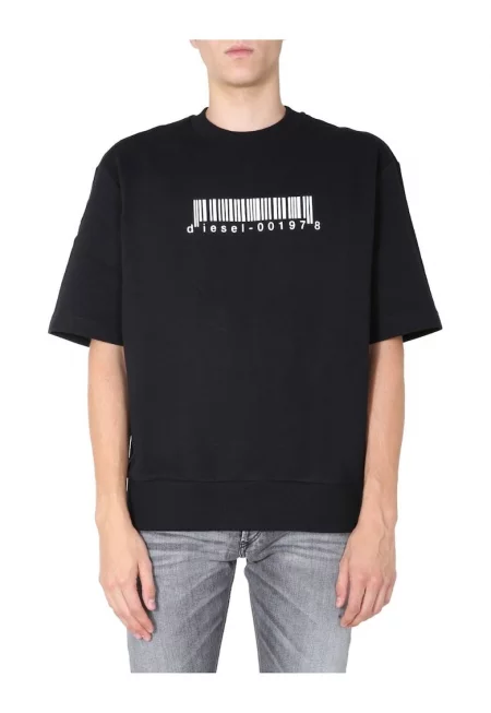 Мъжки суичър с къс ръкав -  памук - с надписи - черен