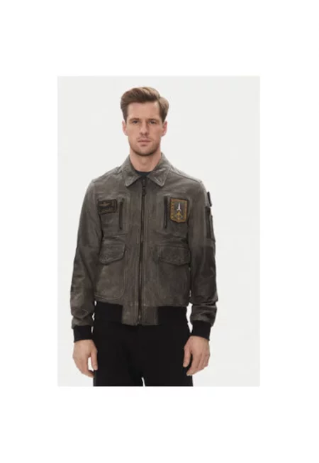 Мъжко кожено яке  251PN5047PL00300 - Естествена кожа - Сив - Сив