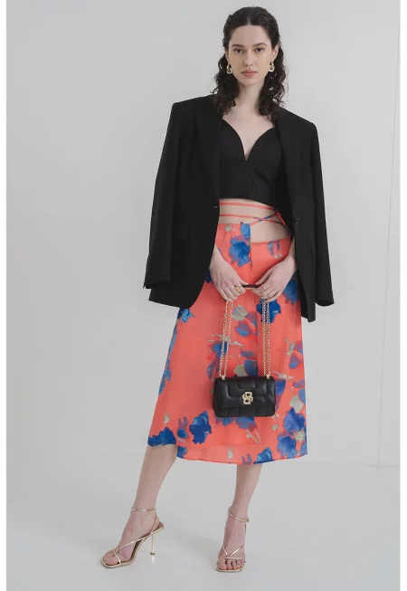 Миди пола с флорална шарка - Бледозелен/Розово/Светлосин