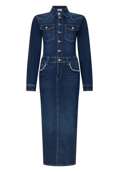 Миди рокля-риза от деним