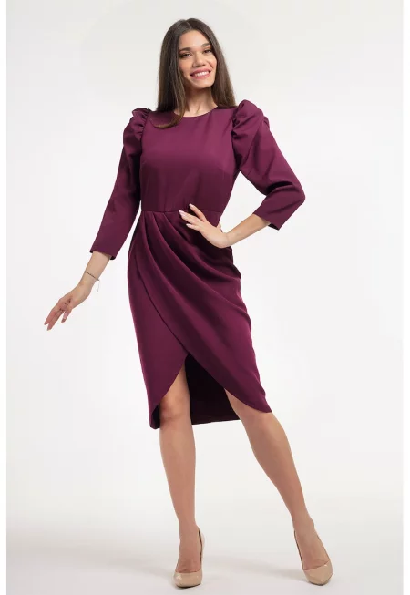 Миди рокля с бухнали ръкави - Тъмновиолетов