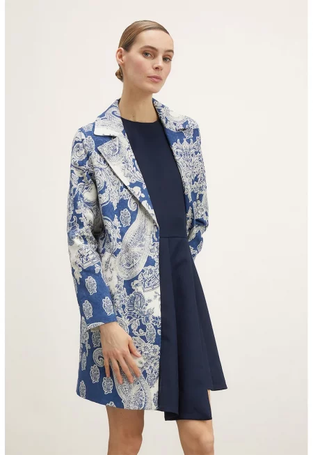 Палто с индийска шарка - Бял/Син