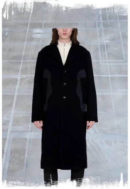 Палто със странични джобове и регулируема талия - Черен