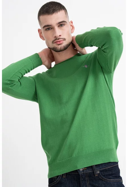 Памучен пуловер Classic - Лайм зелено