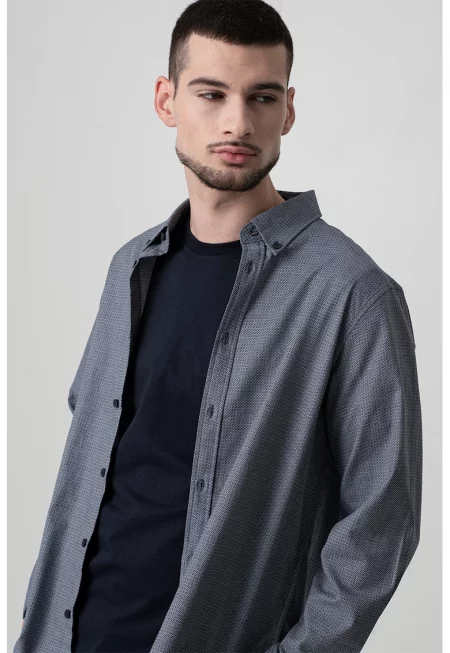 Памучна риза с лого - Светлосин/Тъмносин