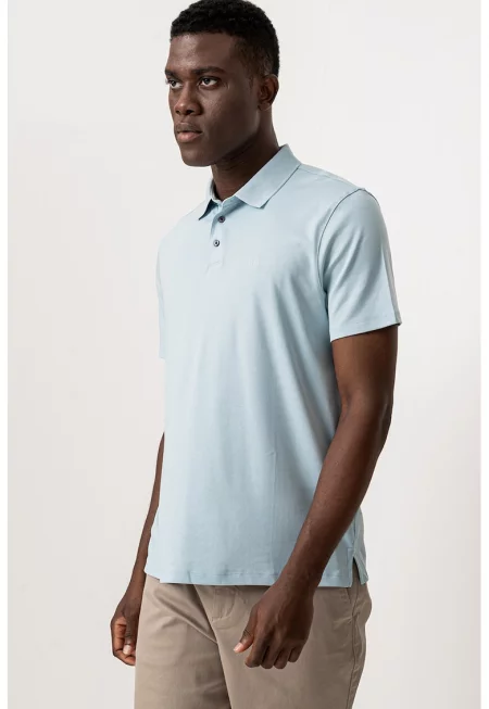 Памучна тениска с яка - Ледено синьо