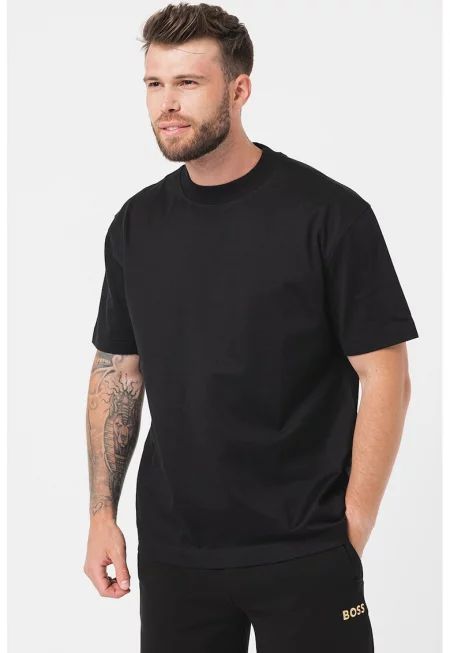 Памучна тениска Timm с овално деколте - Черен