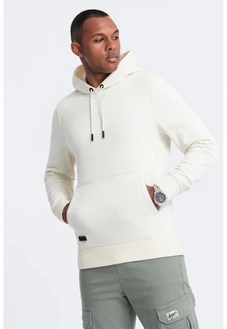 Памучно худи с джоб кенгуру - Крем