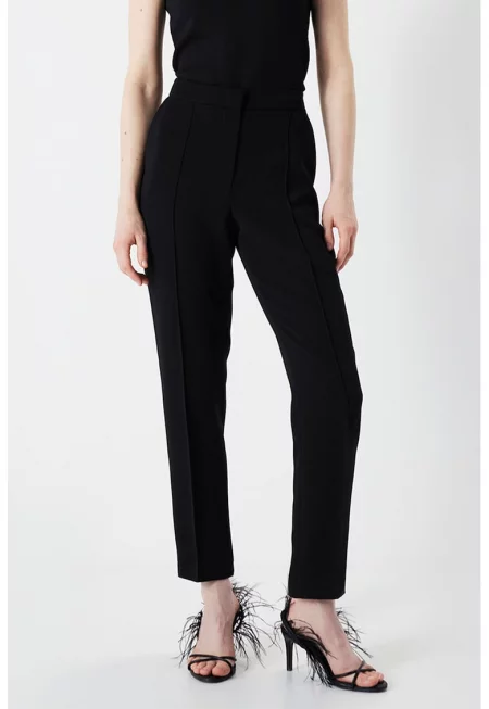 Панталон с ръб и висока талия - Черен