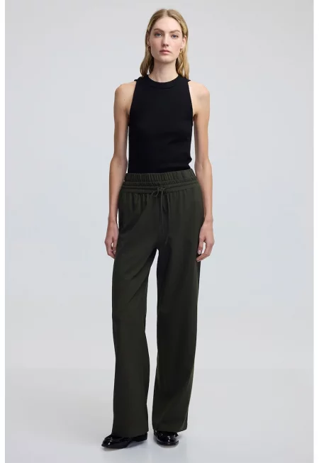 Панталон с висока талия и връзка - Зелен/Тъмно каки