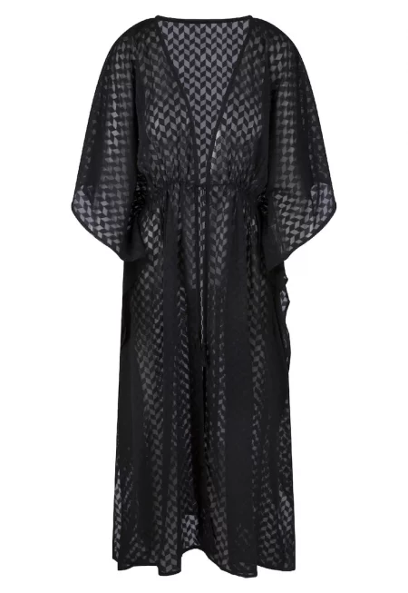 Плажно кимоно с връзки - Черен