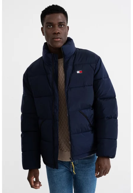 Подплатено зимно яке с лого - Тъмносин