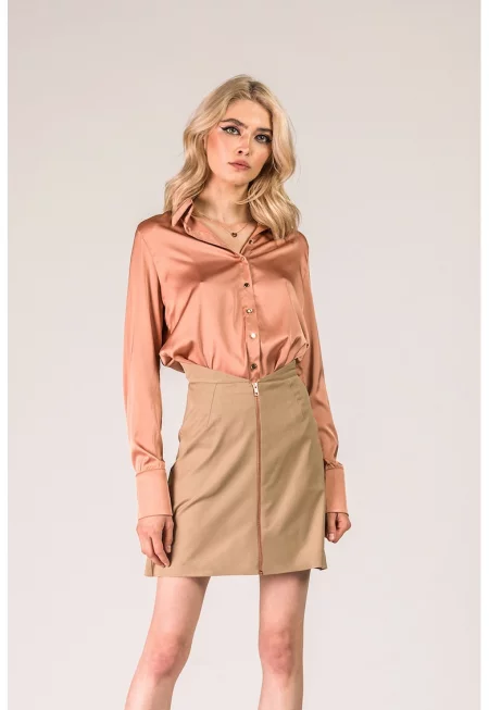 Пола с висока талия и цип - Бежов