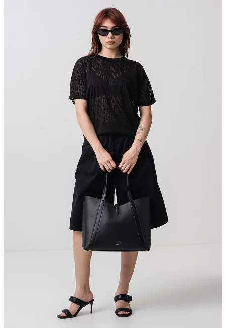 Полупрозрачна тениска с лого - Избеляло черно