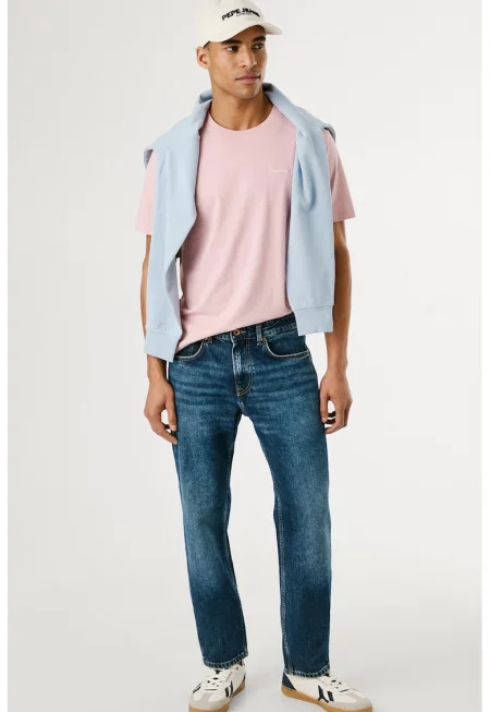 Прави дънки с миди талия - Пастелносин