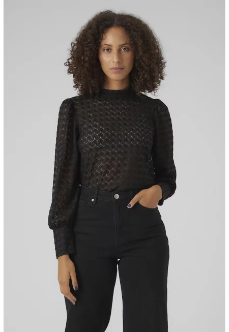 Прозрачна блуза с ниска яка