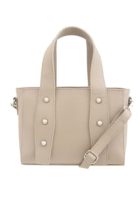 Ръчна чанта от кожа с допълнителна презрамка - Бежов