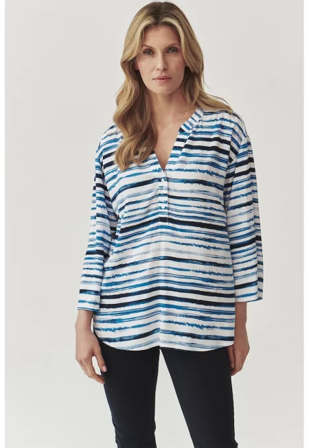 Раирана блуза - Бял/Син
