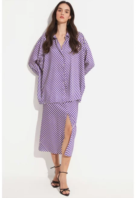 Раирана риза и пола - Виолетов/Мръснобял