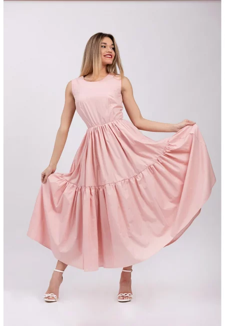 Разкроена рокля с джобове встрани - без ръкави - Бледо розово