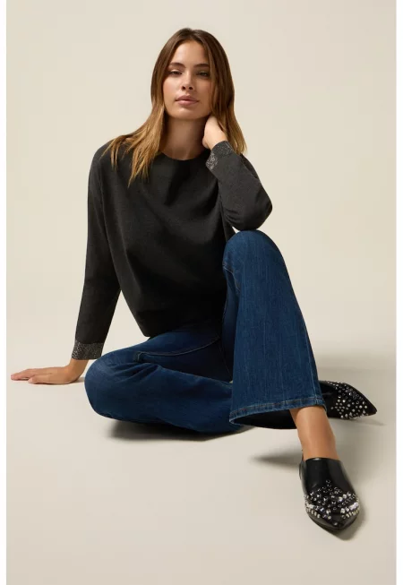 Разкроени дънки с декоративни дънки - Тъмносин