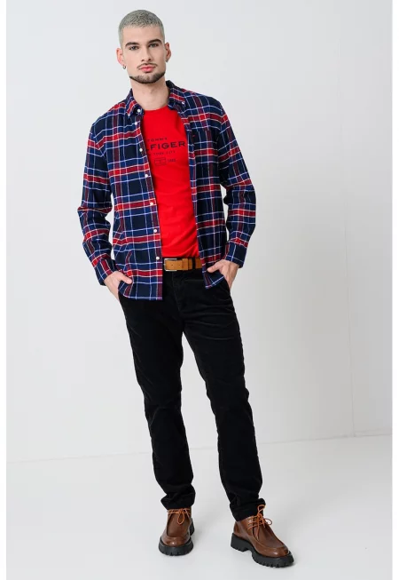 Риза Oxford на каре - Бял/Бордо/Тъмносин