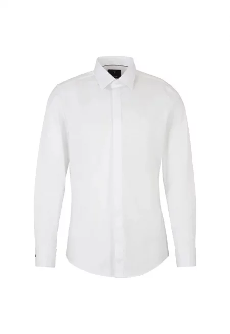 Риза regular fit с дълъг ръкав и скрито закопчаване с копчета - Бял