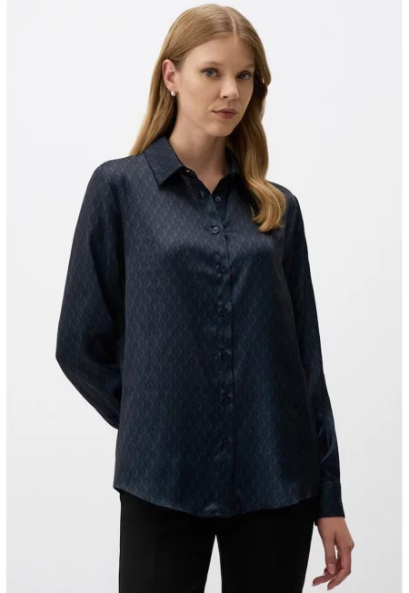 Риза със стандартна кройка - Тъмносин