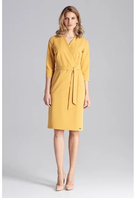 Рокля  елегантна - полиестер - жълта