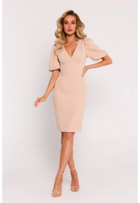 Рокля  изразено деколте и талия - син