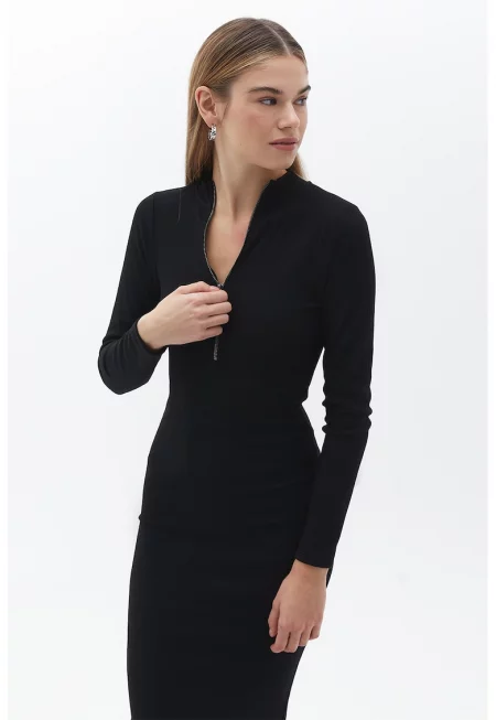 Рокля по тялото с къс цип - Черен
