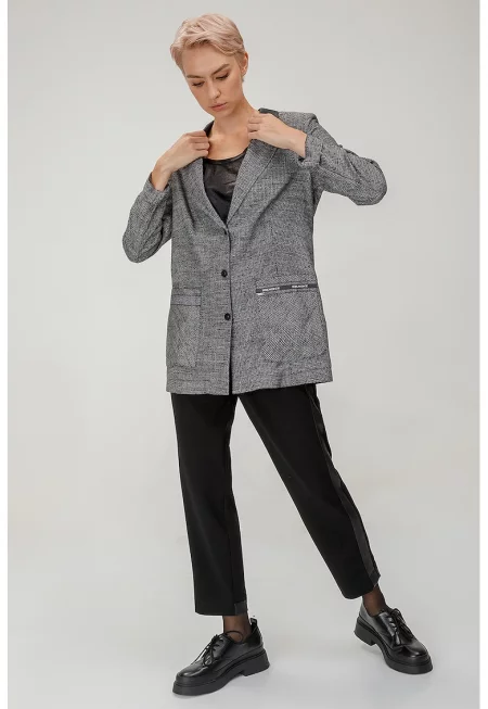 Сако с пришити джобове - Меланж тъмно сиво