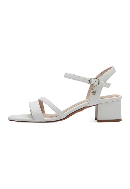 Сандали от еко кожа с масивен ток - Бял
