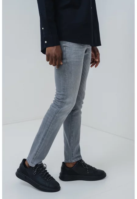 Скини дънки с миди талия - Светло сив