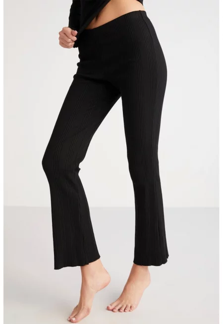 Слим блуза с памук и панталон - Черен