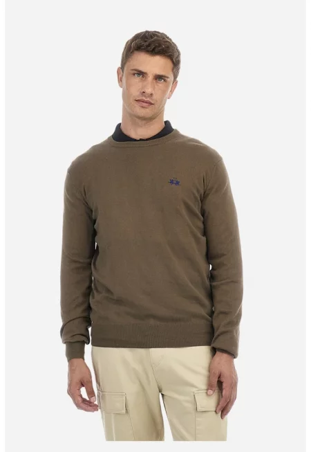 Слим пуловер с вълна - Тъмнокафяв