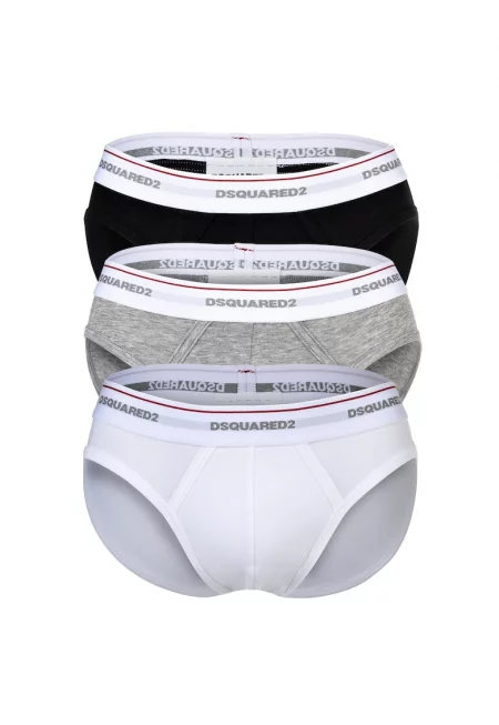 Слипове с памук с лого на талията - 3 чифта - Бял/Черен/Сив