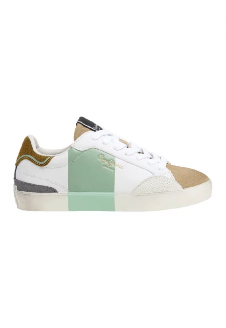 Спортни обувки с велур - Бял/Бледозелен/Камел