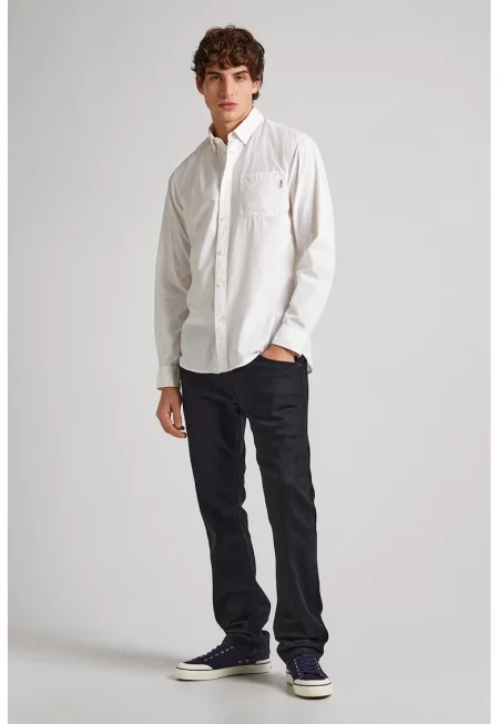 Стандартна риза с яка с копчета - Бял