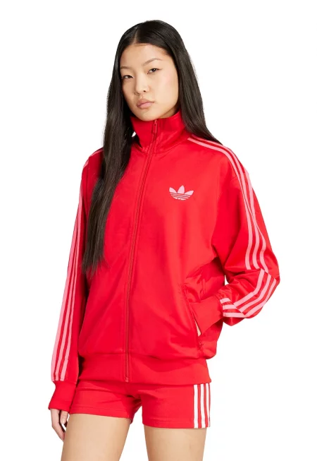 Суитшърт Firebird Track с лого и цип - Аленочервен/Мръснобял