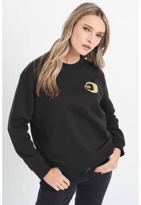 Суитшърт с бродерии - Черен/Светло сив