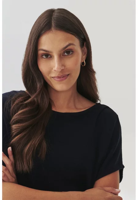 Свободна блуза с лиосел и вълна - Ултрамарин синьо