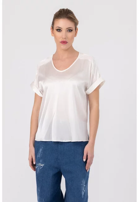 Тениска Ava с коприна - Бял