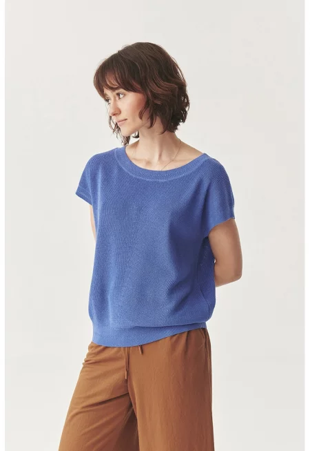 Тениска с лиосел и лен - Индигово синьо